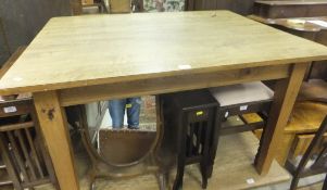 A pine rectangular farmhouse kitchen table with single end drawer,