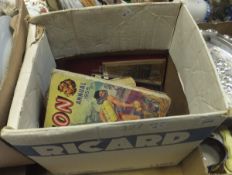 Three boxes of sundries, to include Lion Annual 1959, Mickey Mouse Annual 1944,