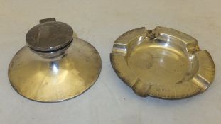A George V silver capstan inkwell with loaded base and a silver ashtray