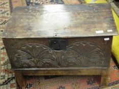 A 17th Century Bible box with carved front panel,