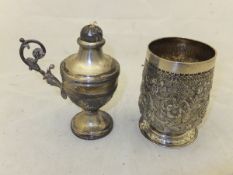 A Continental silver table lighter of urn form,