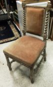 A set of 19th Century limed oak barley twist dining chairs with upholstered seats,