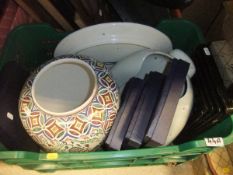 A crate of assorted chinawares to include four Royal Worcester "Edwardian Summer" collectors plates,