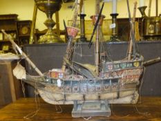 A scratch built painted treen ware model of the Spanish treasure galleon "San Philip 1588"