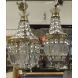 Two gilt metal ceiling light fittings with cut glass drops