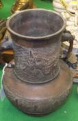 A Chinese bronze twin-handled vase, the neck with dragon decoration,