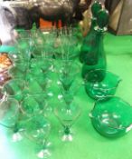 A Bristol Green suite of glassware to include two stoppered decanters,