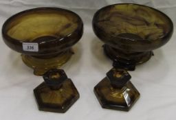 A collection of George Davidson glass in amber cloud colour way to include two circular fruit bowls