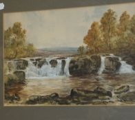 W. GIBSON "Waterfall", watercolour, signed lower right, together with G.W.