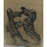 AFTER TRETCHIKOFF "Fighting zebras", colour print,