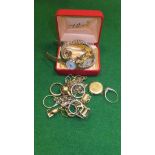 Various gold and plated jewellery to include dress rings, wristwatches, earrings, etc. CONDITION