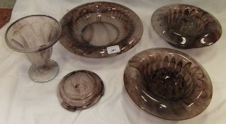 A collection of George Davidson glass in purple cloud colour way to include large circular shallow