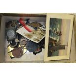 A box containing a collection of military and other items to include a 1914 medal, badges etc