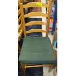 A modern rectangular pine dining table, and four ladder back chairs, H.