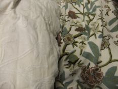 Two pairs of crewel work curtains, and a pair of plain cream crewel work curtains,