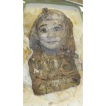A painted hessian Egyptian style mummy head mask