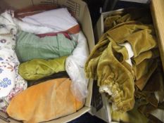 Two boxes of assorted velvet and other curtains