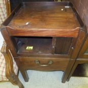 A 19th Century mahogany tray top night table with tambour front over a pull-out drawer