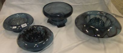A collection of George Davidson glass in blue cloud colour way to include a circular bowl on stand,