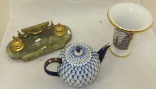 Two boxes of miscellaneous items to include gilt decorated five branch ceiling light fitting,