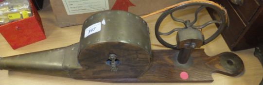 A pair of 19th Century oak and brass mounted peat bellows, stamped to base "A.