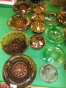 A collection of George Davidson glass in amber cloud colour way to include three rose bowls with