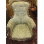 A Victorian rosewood framed button back salon chair