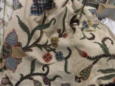 A pair of crewel work curtains CONDITION REPORTS Approx 161cm long x 248cm wide.  Stains and