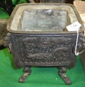A Chinese bronze square censer, the four sides decorated with mythical beasts including snake