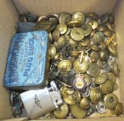 Various military buttons, a small box of American coins, lighter and a small quantity of badges,