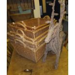 5 various rectangular wicker baskets and a wicker reindeer