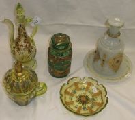 A collection of Bohemian enamelled glass decorated in the Persian taste to include ewer,