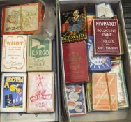 Two shoeboxes containing a collection of approximately 24 vintage card games to include "Whot", "