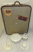 Four boxes of various china and metal wares, etc,  to include a Poole pottery table lamp base,