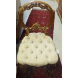 Two balloon back mahogany dining chairs with plush over-stuffed seats and two pairs of lined