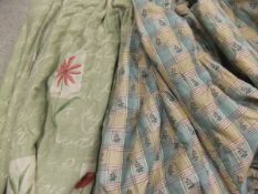 A pair of floral patterned pale green ground cotton interlined curtains( approx.