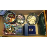 A box of assorted costume jewellery, etc.