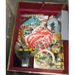 A box of assorted costume jewellery to include bangles, watches, necklaces,