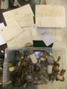 Various brass wall sconces and light fittings,