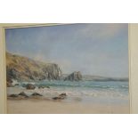 LYNNE CLARKE "Kynance Cove", study from the shore, watercolour heightened with white,