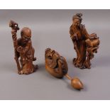 A PAIR OF CHINESE CARVED ROOT WOOD FIGUR