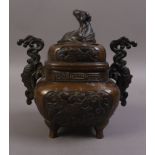 A CHINESE BRONZE CENSER AND COVER, 19th