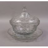 AN IRISH CUT GLASS BOWL, COVER AND STAND