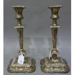 A pair of Edward VII plated candlesticks