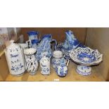 A quantity of blue and white ware includ