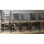 A set of five ladderback rush seated din