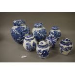 A set of three reproduction blue and whi