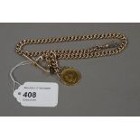 A George V watch chain, 9ct gold curb li