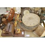 A collection of treen and basket ware in