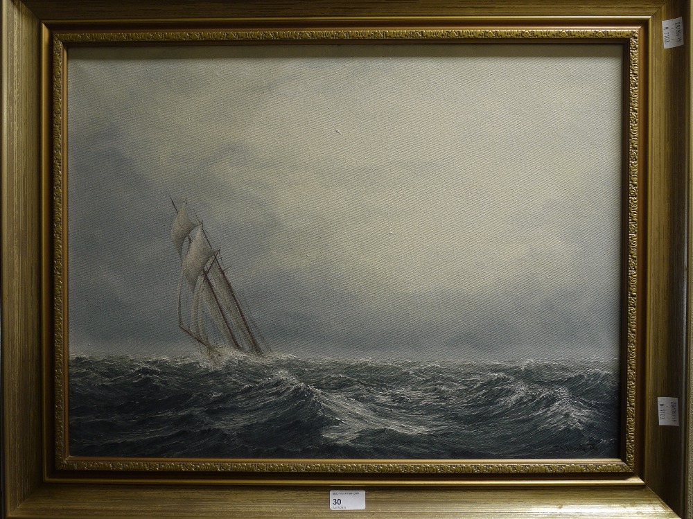 J.S. Waide, Schooner in choppy seas, oil